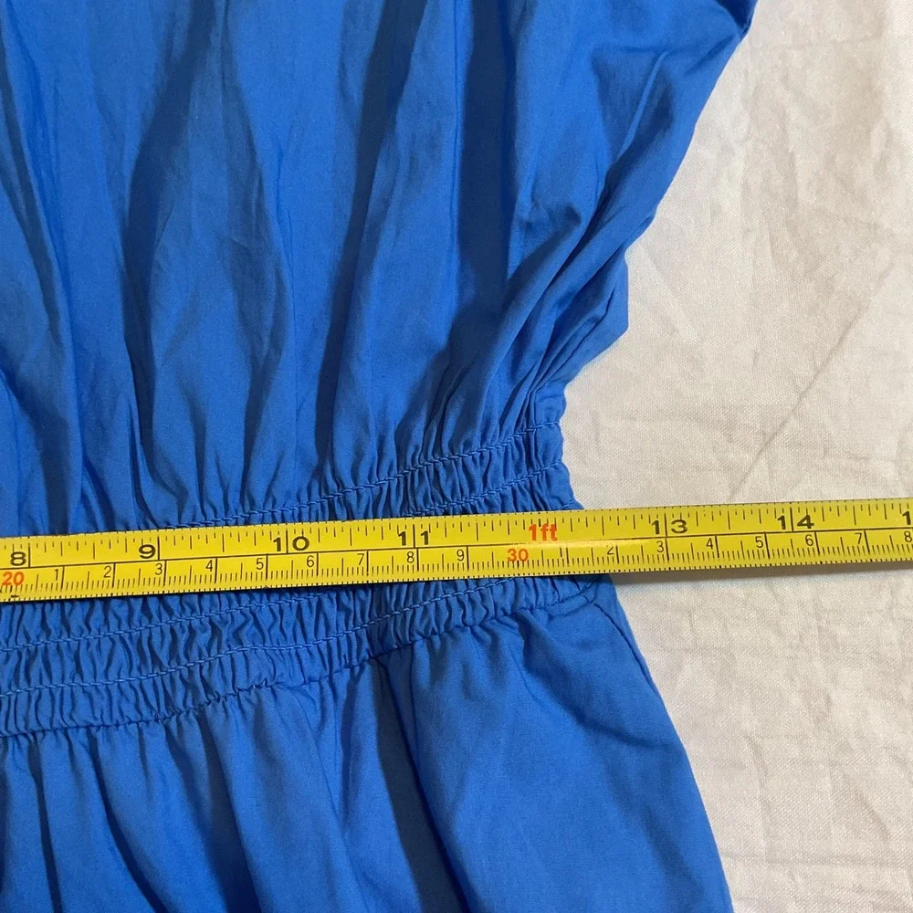 J. Crew One Shoulder Midi Dress Smocked Waist Pockets Blue Size S Wedding Resort